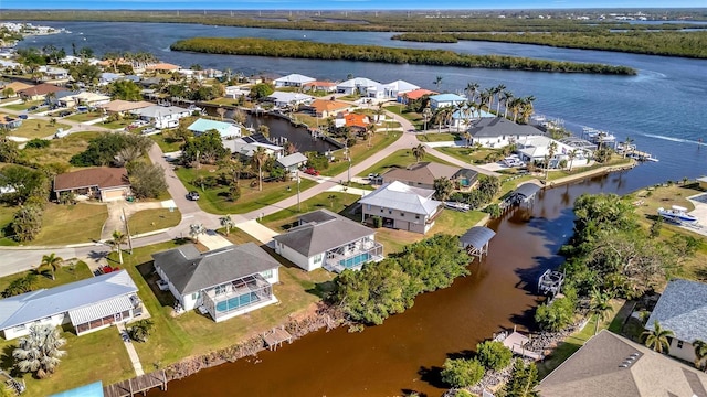 aerial view with a water view