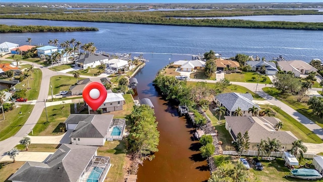 aerial view with a water view