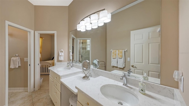 275 Royal Oak Way, Venice, FL 34292 - bathroom with double vanity, tiled shower, tile patterned flooring, and ensuite bathroom