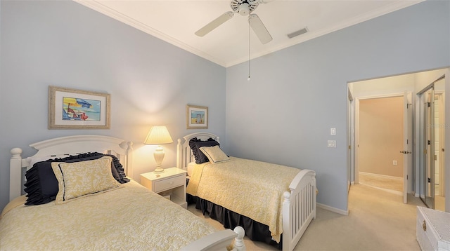 275 Royal Oak Way, Venice, FL 34292 - bedroom featuring crown molding, light colored carpet, and a ceiling fan
