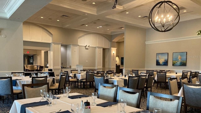 275 Royal Oak Way, Venice, FL 34292 - common area featuring coffered ceiling, a towering ceiling, beam ceiling, and recessed lighting