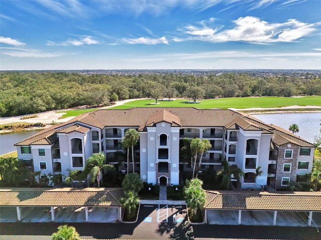 aerial view with a water view