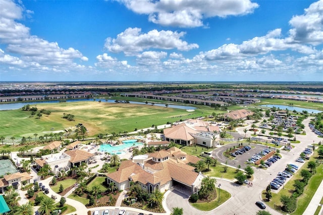 aerial view with a water view