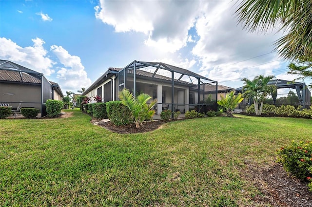 view of yard with a lanai