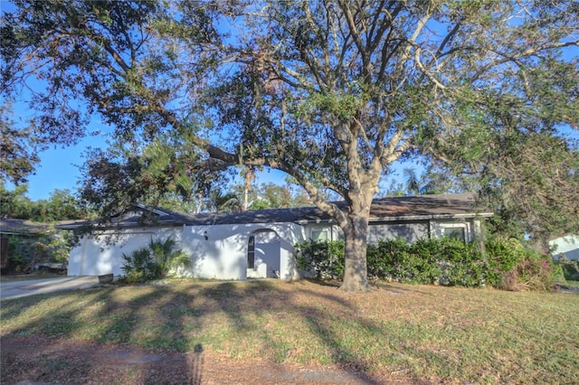 ranch-style home with a front lawn