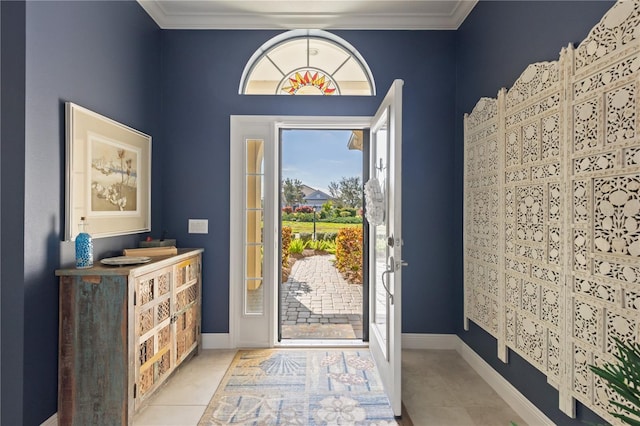 entryway with light tile patterned floors