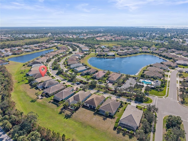 bird's eye view featuring a water view