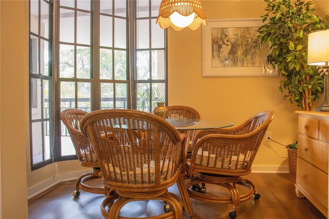 dining area with dark hardwood / wood-style floors