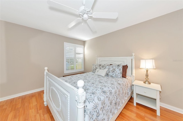 bedroom featuring ceiling fan and wood-type flooring