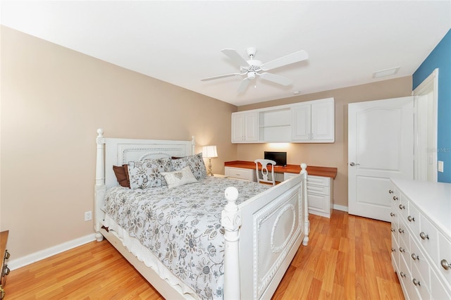 bedroom featuring light hardwood / wood-style flooring and ceiling fan