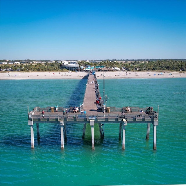 view of water feature with a beach view