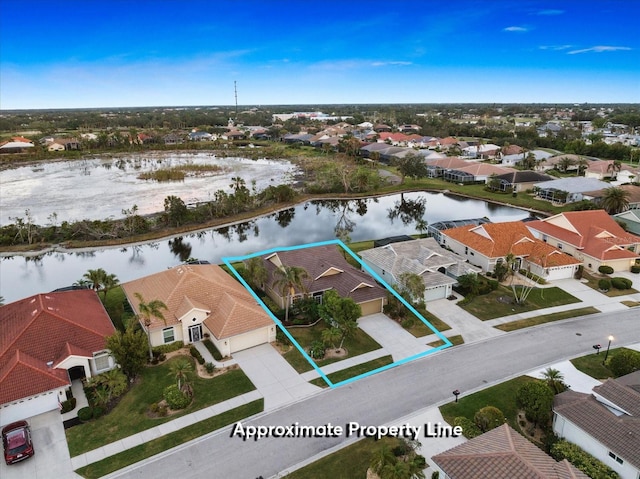 aerial view with a water view