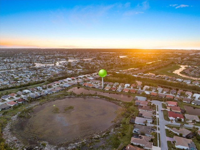 view of aerial view at dusk