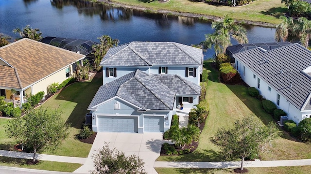 aerial view with a water view