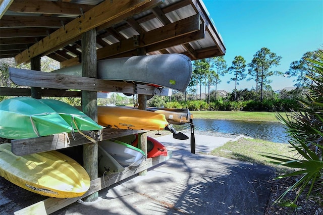 exterior space featuring a water view