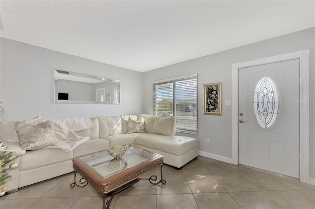 living room featuring light tile patterned floors