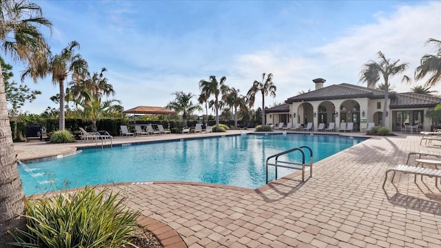 view of pool featuring a patio