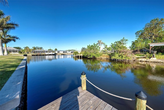 view of dock featuring a water view