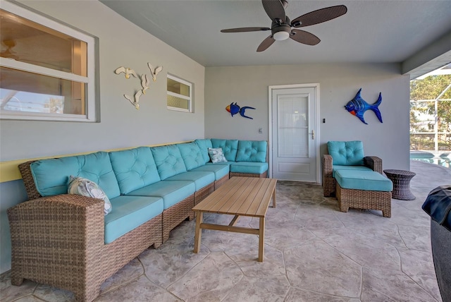 living room featuring ceiling fan