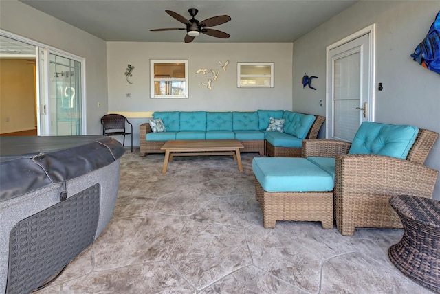 living room featuring ceiling fan