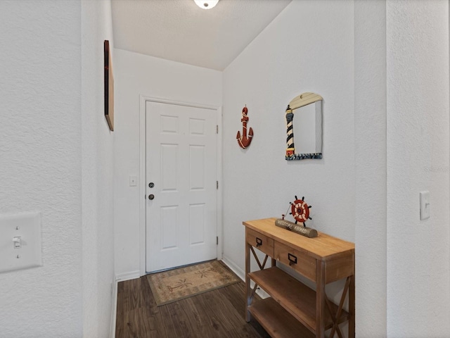 interior space with dark wood-type flooring