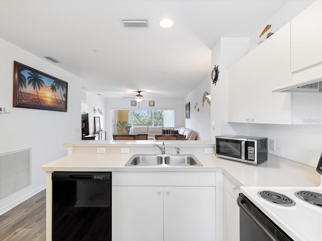 kitchen featuring white cabinetry, electric range, dishwasher, and sink