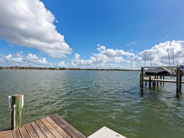 view of dock with a water view