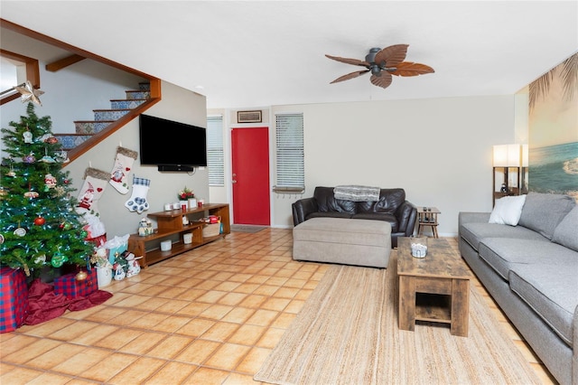 living room with ceiling fan