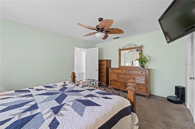 bedroom featuring carpet floors and ceiling fan