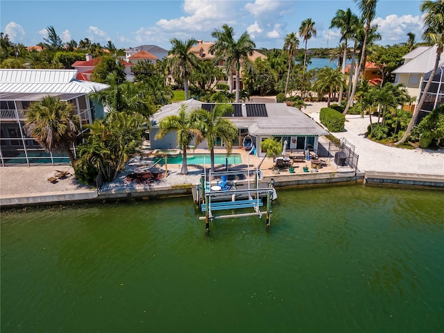 exterior space with a water view