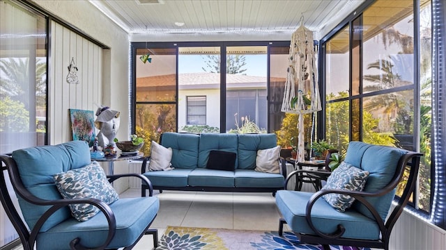 sunroom featuring a wealth of natural light and wood ceiling