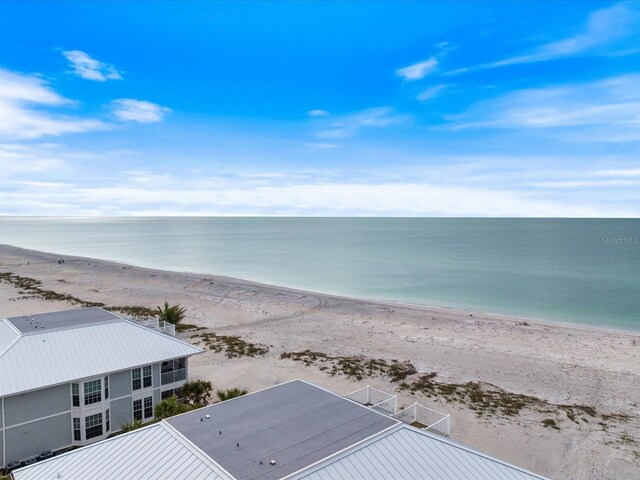 view of water feature with a beach view