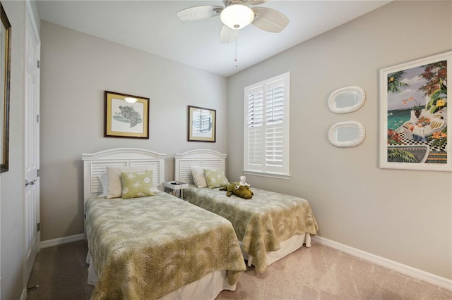 bedroom with carpet flooring and ceiling fan