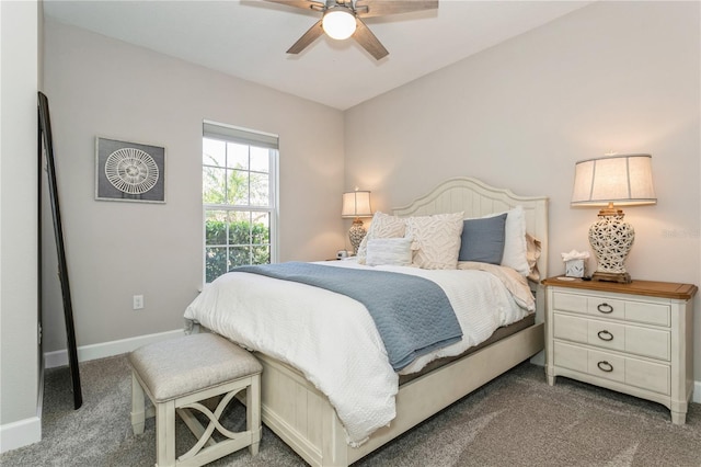 bedroom with ceiling fan and carpet