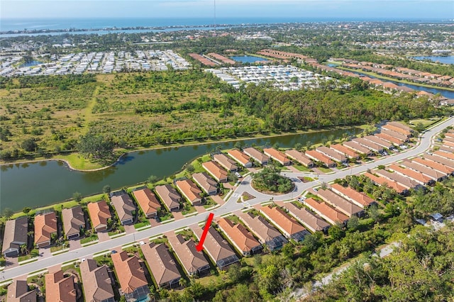 bird's eye view featuring a water view