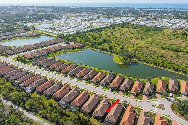 aerial view featuring a water view