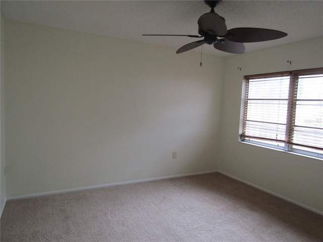 empty room featuring ceiling fan and carpet