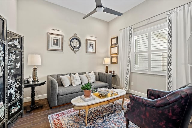 living room with ceiling fan