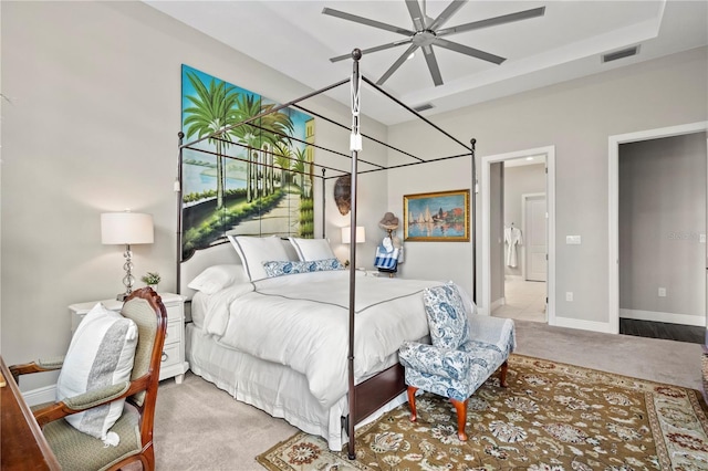 bedroom featuring carpet and ceiling fan