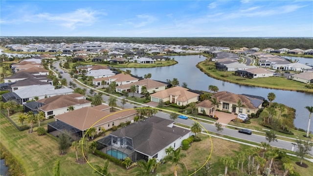 bird's eye view featuring a water view