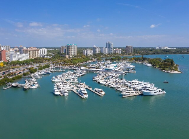 aerial view featuring a water view