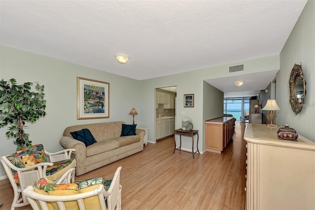 living room with light hardwood / wood-style flooring