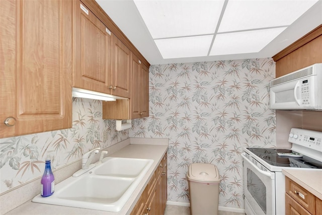 kitchen featuring white appliances and sink