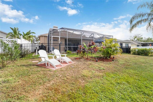 view of yard featuring a lanai