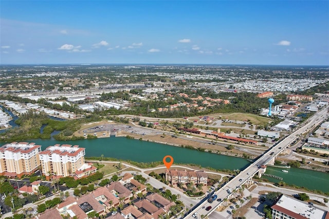 aerial view featuring a water view