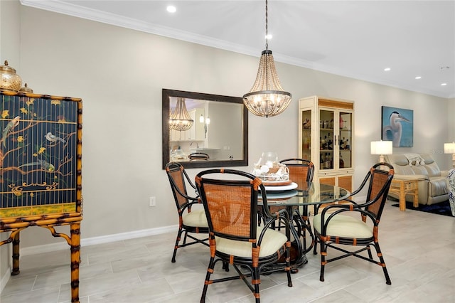 dining room with crown molding and an inviting chandelier