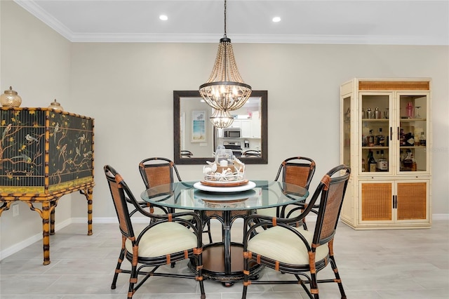 dining room featuring a chandelier and ornamental molding