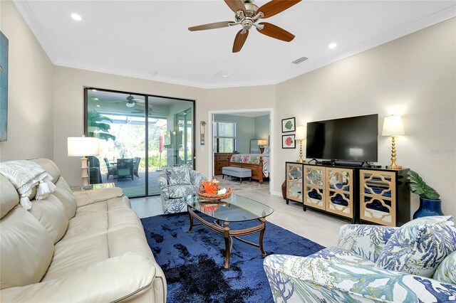 living room with crown molding