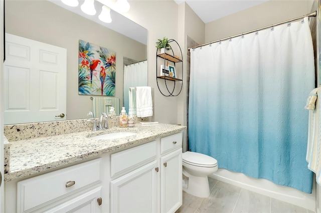 full bathroom featuring vanity, toilet, and shower / tub combo