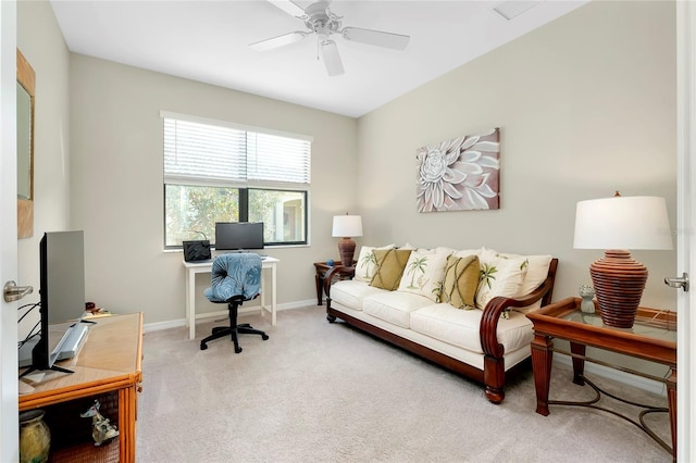 office space featuring carpet floors and ceiling fan